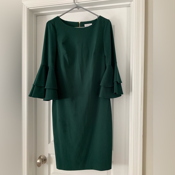Calvin Klein long sleeve size 6 green dress - Picture 1 of 3